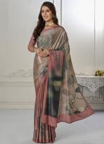 Crepe Soft Silk Metallic Peach Traditional Wear Printed Saree